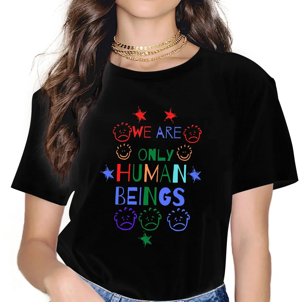 Community Movie TV Show We Are Human Beings Men Women T Shirt Vintage Grunge Women's Polyester Tshirt O-Neck