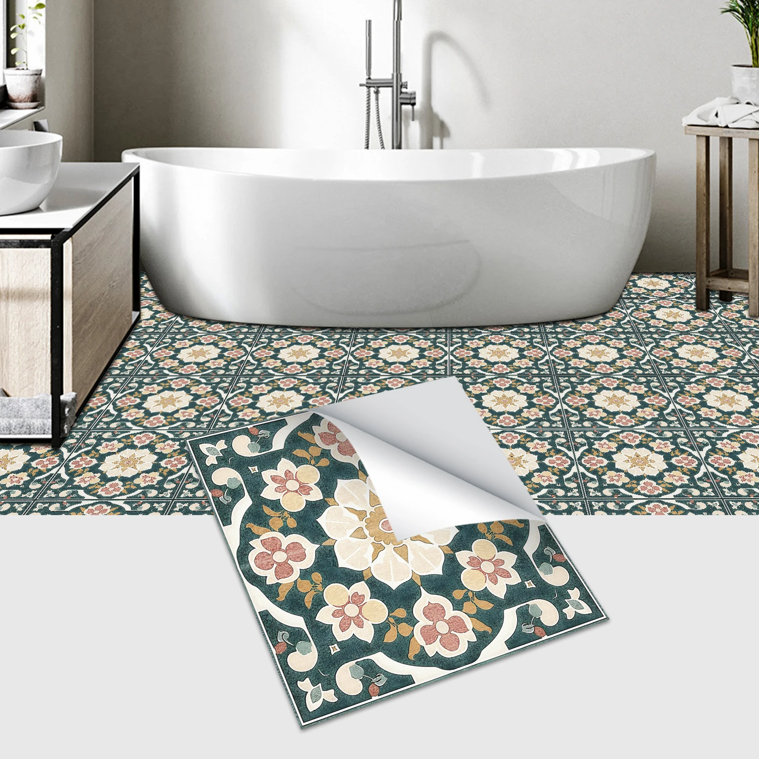 

Peel and Stick Moroccan Tile Stickers Self Adhesive Waterproof Floor Wall Decals (20x20cm/30x30cm, 5/20PCS)