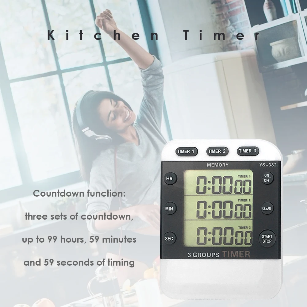 Square 3-way Kitchen Timer High-quality Digital Display Countdown Food Cooking Alarm Temporizador Home Supply Kitchen Tools