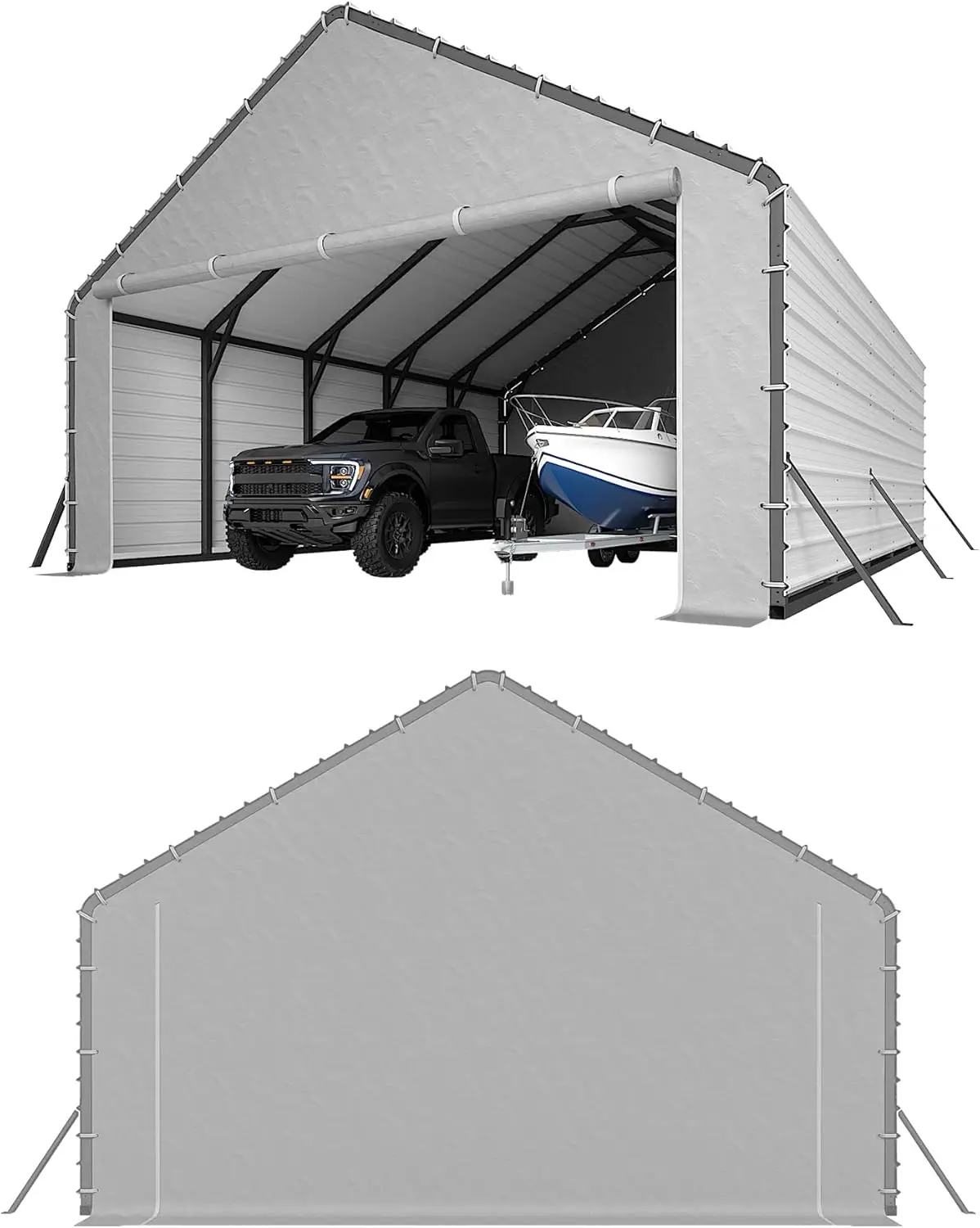 Grey 200G PE Tarp Curtains for 20FT Metal Carport – Set of 2 Front/Rear Door Panels, Replacement Cover Only, No Sidewalls or Frame