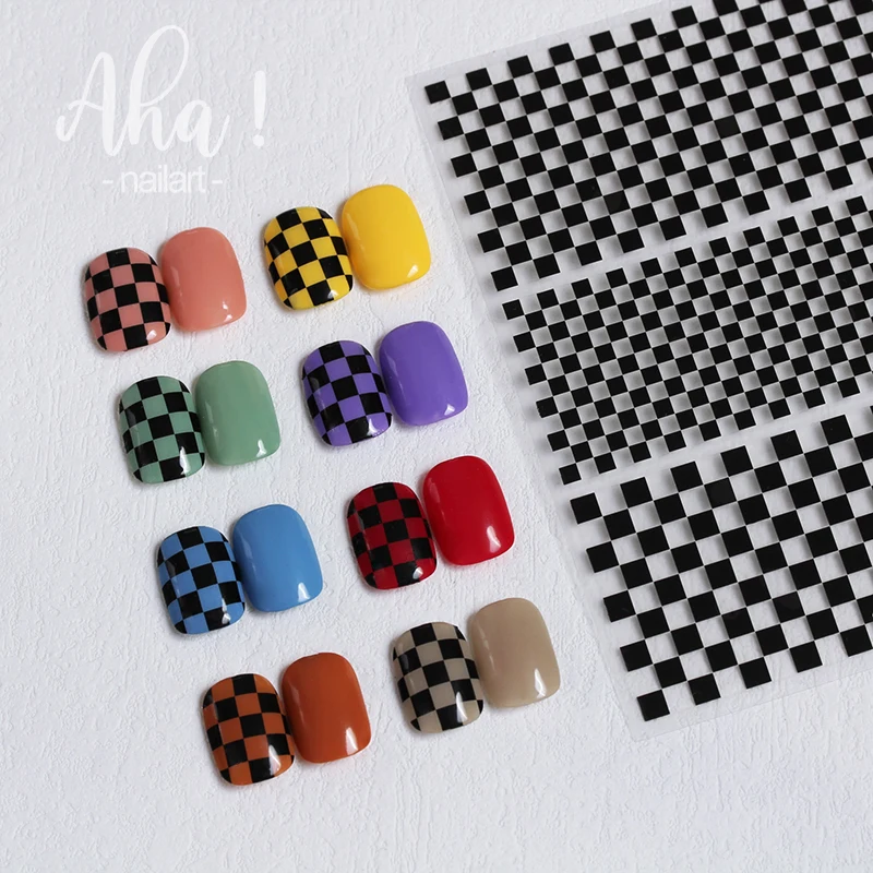 Black Checkerboard Lattice Nail Art Stickers White Geometric Graffiti Nail Stickers Nail Art Decals Self-Adhesive DIY Stickers