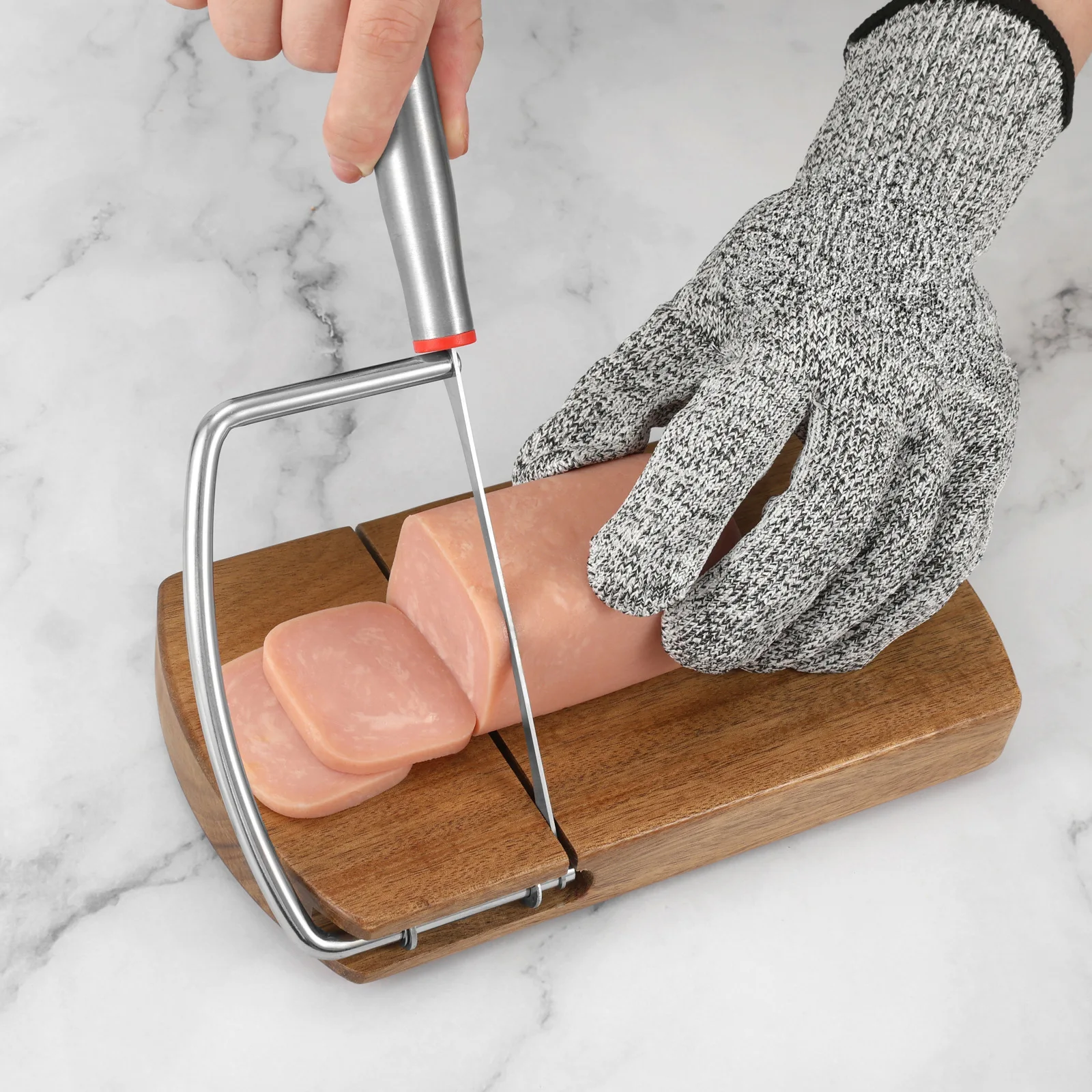 Manual Acacia Wood Cheese Slicer Non-slip Stainless Steel Handle Cheese Cutter Board Professional Effortless Ham Cutter