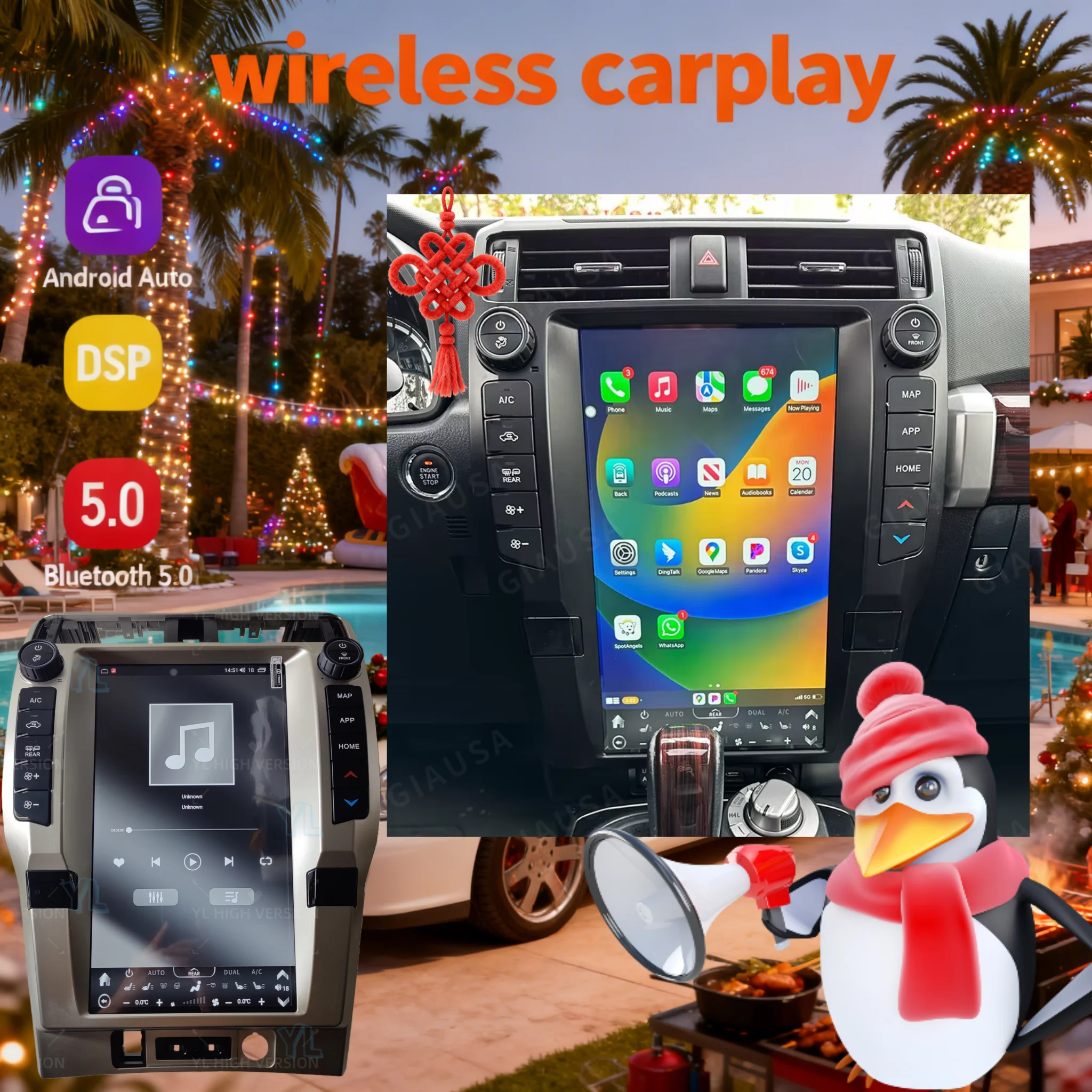 Wireless CarPlay Android 13.0 For Toyota 4Runner 2010-2022 Car Radio 16 Inch Touch Screen Multimedia Stereo GPS Navi Auto Unit