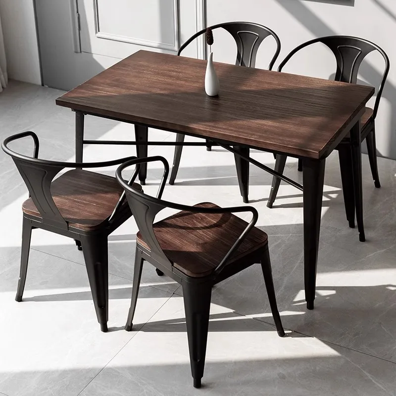 //Dining Set Wooden Metal Cafe Restaurant Tables Chairs Adjustable Home Furniture For Dining