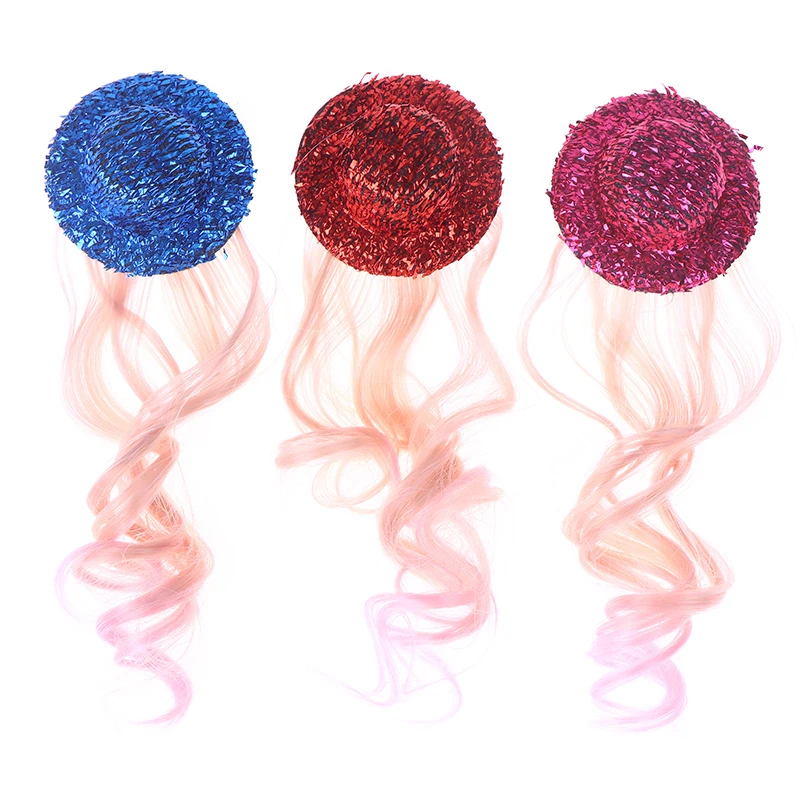 1Pcs Sweet Doll Hat With Length Wig Dollhouse Doll Curly Hair Accessories Doll Princess Dress Up Toy For Girls Pretend Play Toy