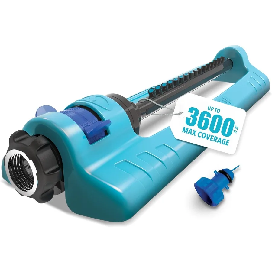 Aspersor oscilante indestructible con spray ajustable y base metálica para una cobertura de patio grande hasta 3600 pies cuadrados. Pie. Pulverización máxima