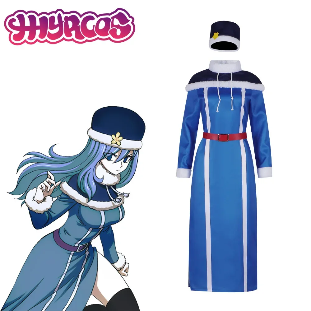 Cosplay Juvia Lockser Anime Fairy Tail Cosplay Costume Blue Dress Juvia Uniform Hat Prop Halloween Party Outfit for Women Men