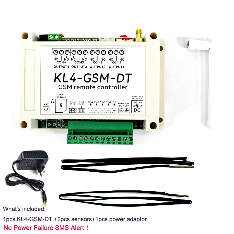 4 channel Relay Switch Module GSM Alarm SMS Controller KL4-GSM With Power Failure Alert Optional