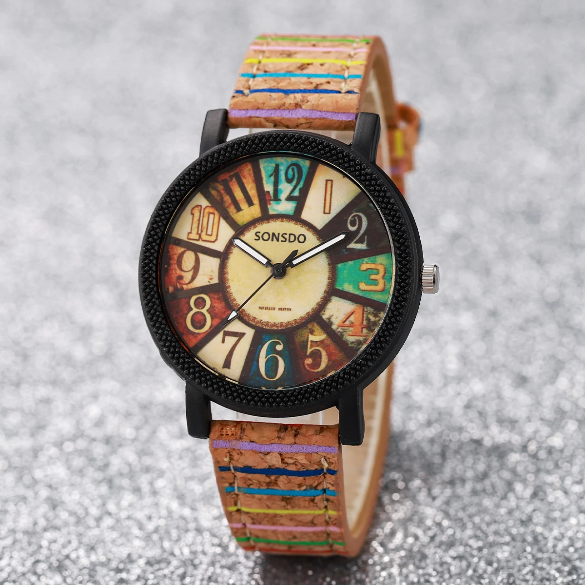 2pcs/set Fashion Women Leather Strap Quartz Watch with Multicolors Braided Thread