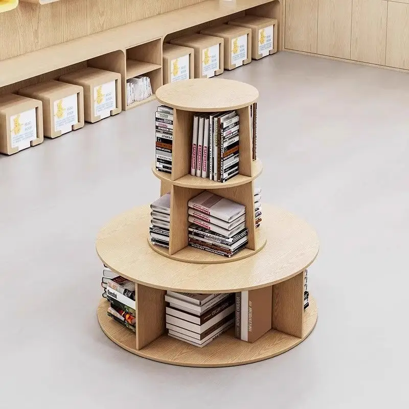 Solid Wood Library Round Nakajima Cabinet Bookstore Bookshelf School Reading Room Showcase Bookcase