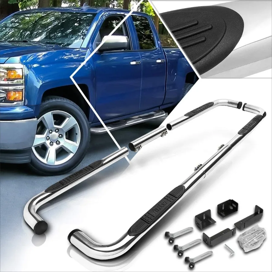 

2Pcs 3 Inch Chrome Stainless Steel Round Nerf Step Bars Side Steps for Enhanced Vehicle Access and Improved Entry Height Ideal
