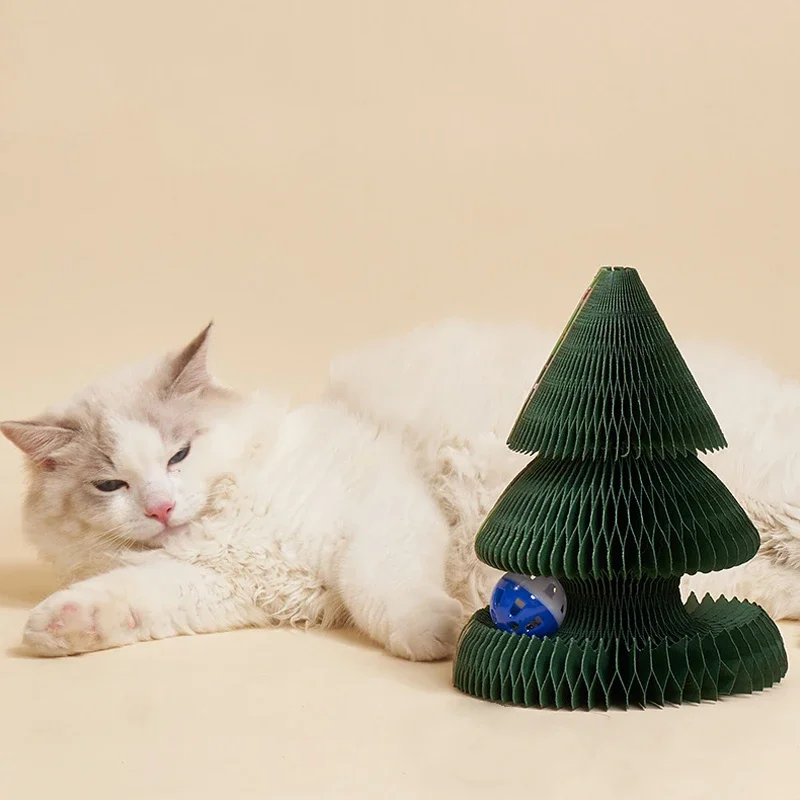 Christmas Vertical Foldable Cat Toy Christmas Tree Organ Cat Scratching Board Scratching Pad For Indoor Cats Pet Supplies