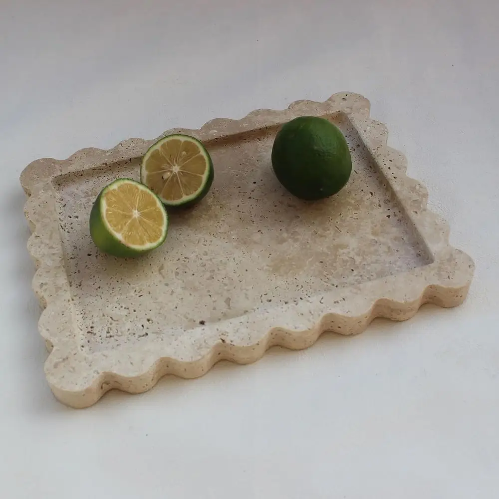 

Natural Luxury Scalloped Marble Tray 10.8"x8", RecVanity Tray or Bathroom Kitchen Counter, Decorative Tray or Drer Home