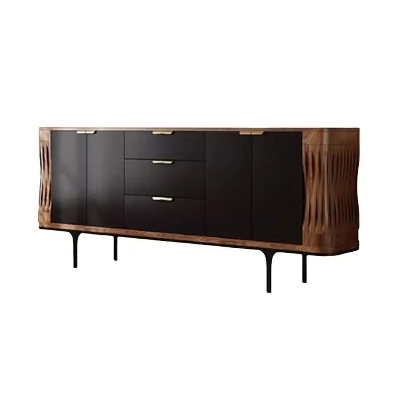 

Medieval solid wood six-chest cabinet villa living room storage locker drawer side retro black walnut dining side cabinet