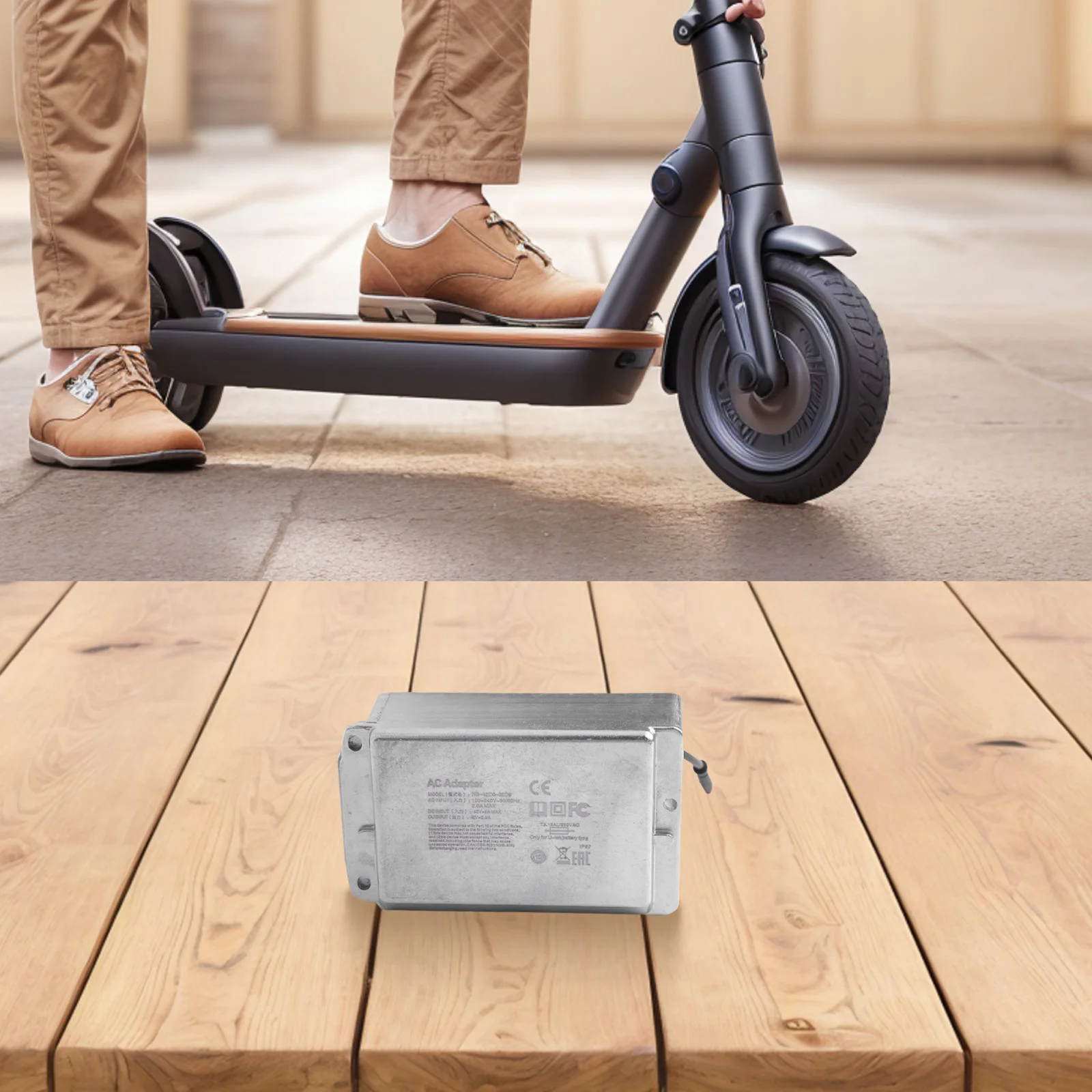 

Простая установка Легкий дизайн Прочная металлическая конструкция Компактное зарядное устройство для электрического скутера Электросамокат