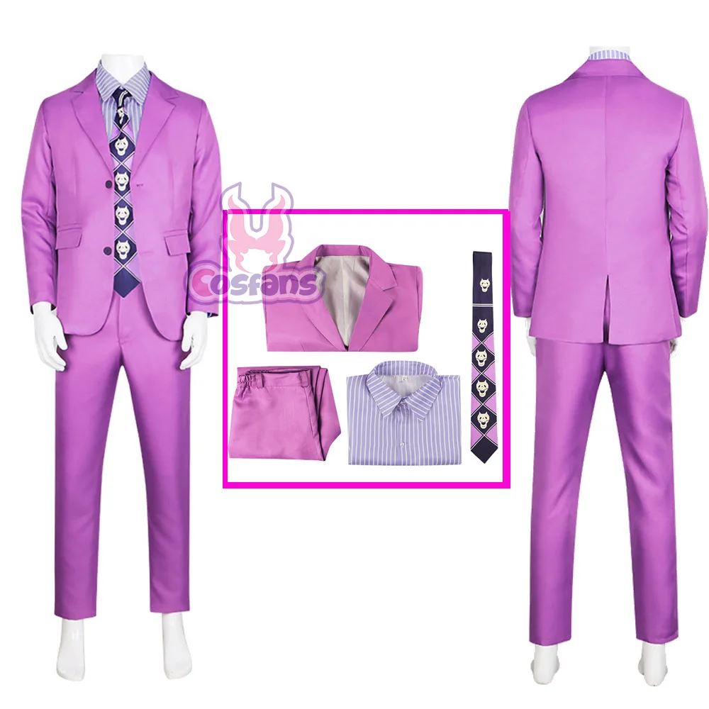 4PCS Kira Yoshikage Cosplay Anime JoJ Costume Adventure Yoshikage Kira Purple Suit Cosplay Uniform Costume Coat+shirt+tie+pant