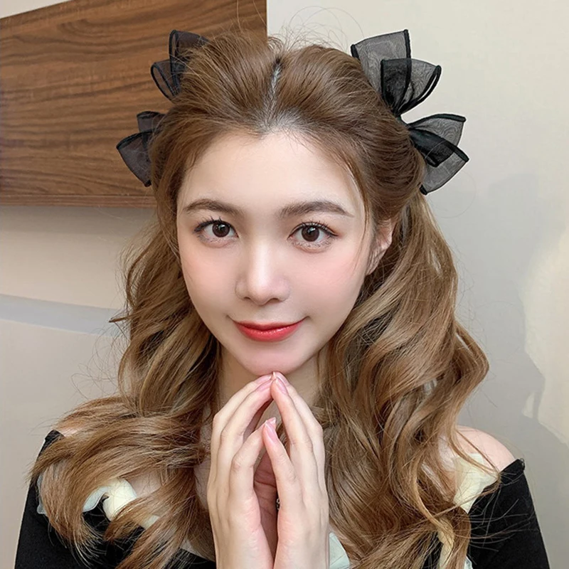 2023 Black Lace Double-layer Mesh Bow Hairpin for Women Girls Fashion Korea Sweet Student Hair Clip Hair Accessories