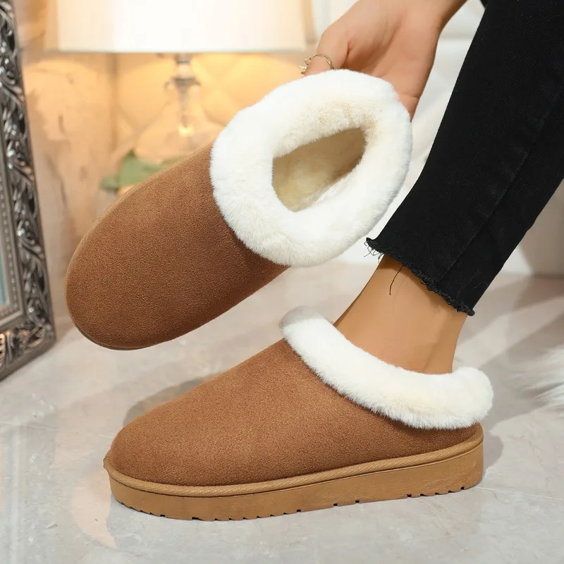 

Thick Soled Faux Suede Non Slip Slippers Women's Warm Fur Thicken Plush Cotton Shoes Plus Size Comfort Platform Women Snow Boots