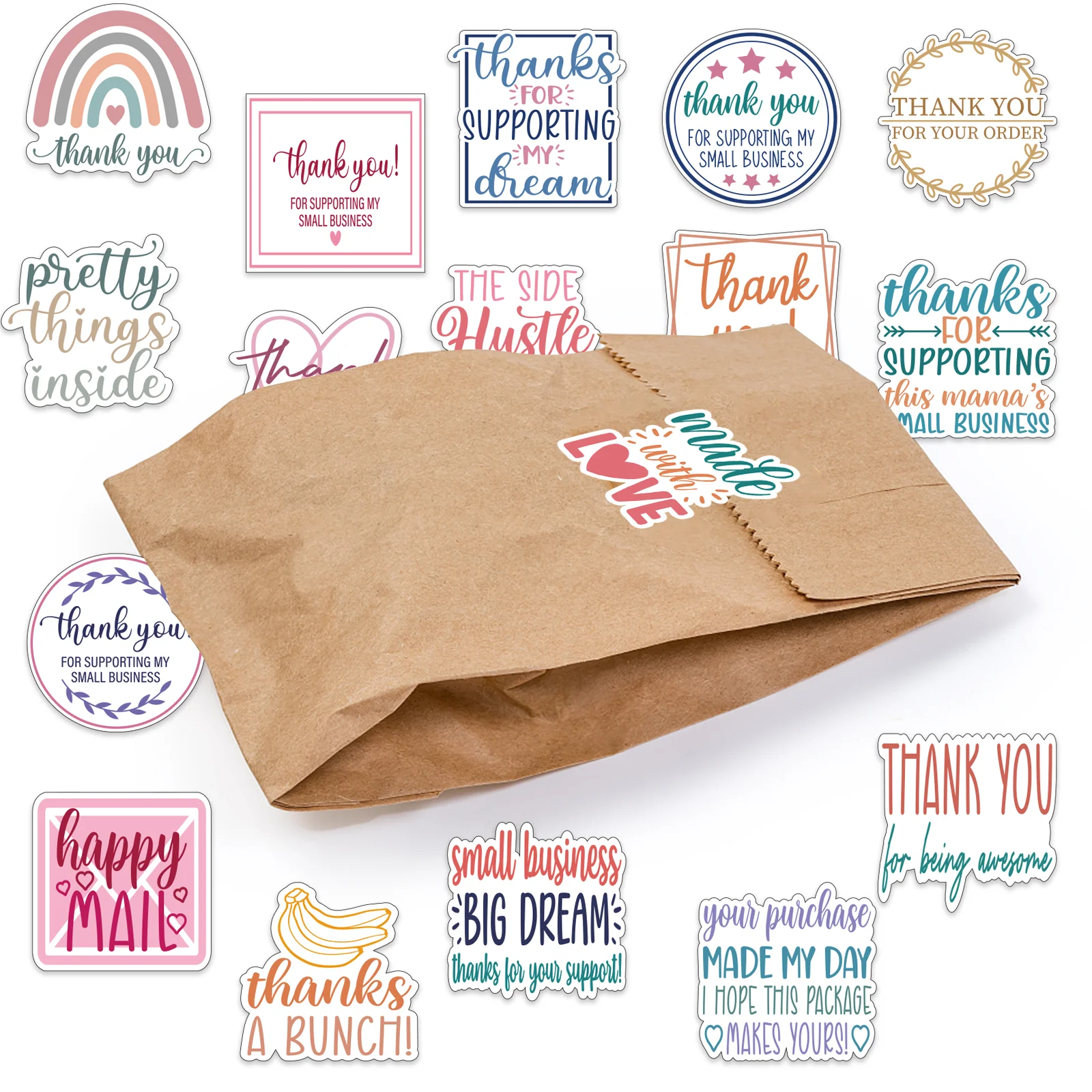 200 Pcs Thank You Stickers,  Thank You Stickers for Small Business, Self-Adhesive & Waterproof Stickers with Beautiful Designs