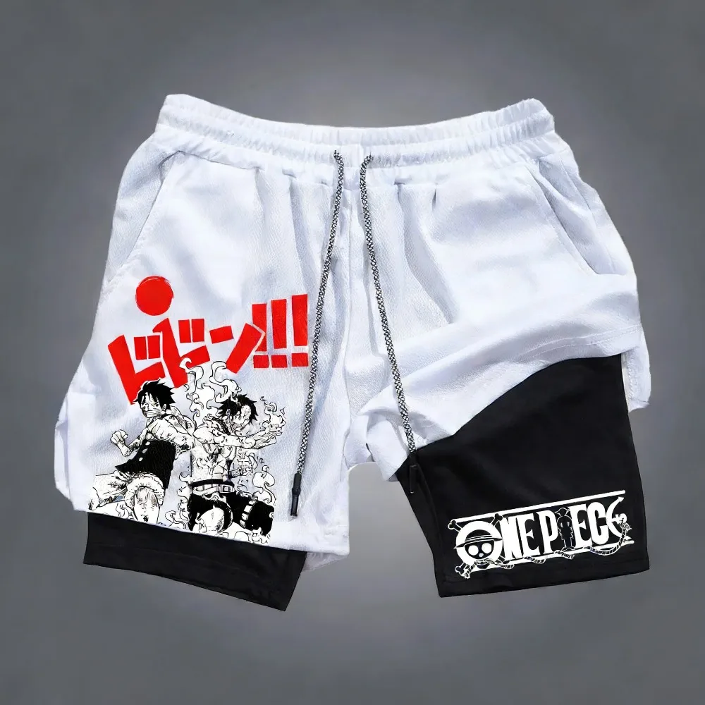 

ONE PIECE Monkey D. Luffy Harajuku Anime Printed 2026 Summer Unisex Loose Sports Breathable Speed Drying Double Layer Shorts