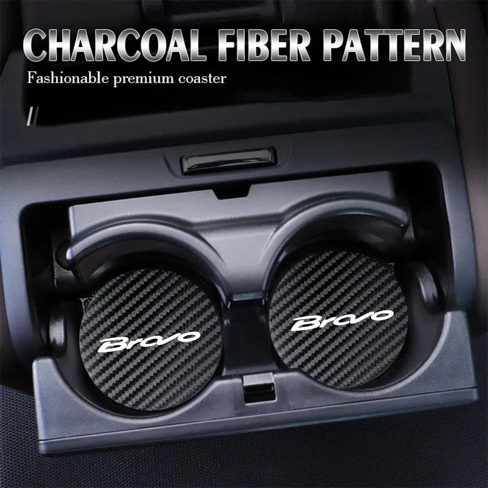 

2Pcs Car Coaster Cup Holder Pads Non-Slip Mats Accessories For Fiat Abarth 500e Panda Tipo FR Argo Freemont Viaggio Bravo Punto