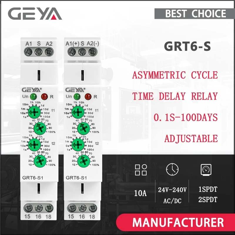 GEYA GRT6-S Cycle Time Delay Relay AC/DC24V-240V Asymmetric Relay SPDT 220V 10A Electronic Repeat Relay