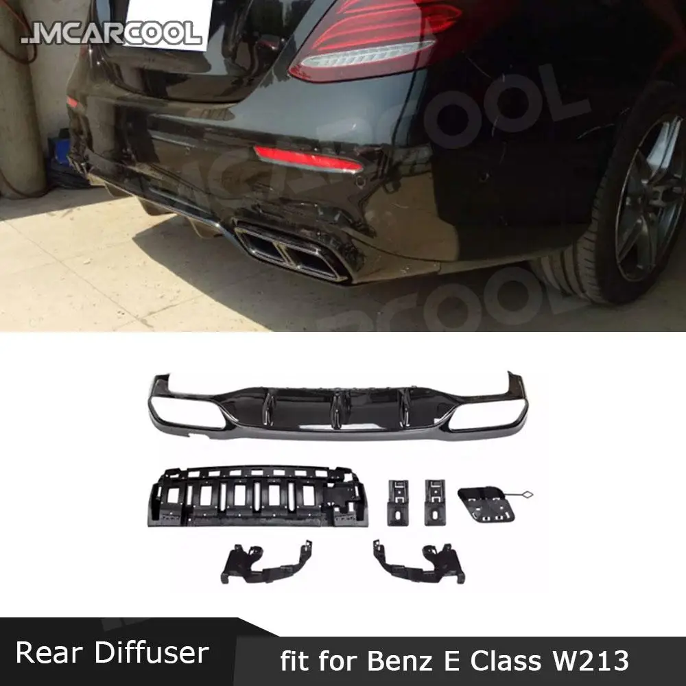 

Rear Bumper Lip Diffuser with 4 Outlet Exhaust Tips for Benz E Class W213 E200 E260 E300 2017-2019 E63 Style Diffuser Spoiler