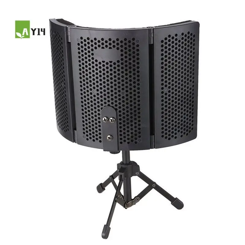AY14 -3 Sides Studio Microphone Isolation Shield With Metal Tripod Stand For Studio Broadcast Podcasts Recording Vocals