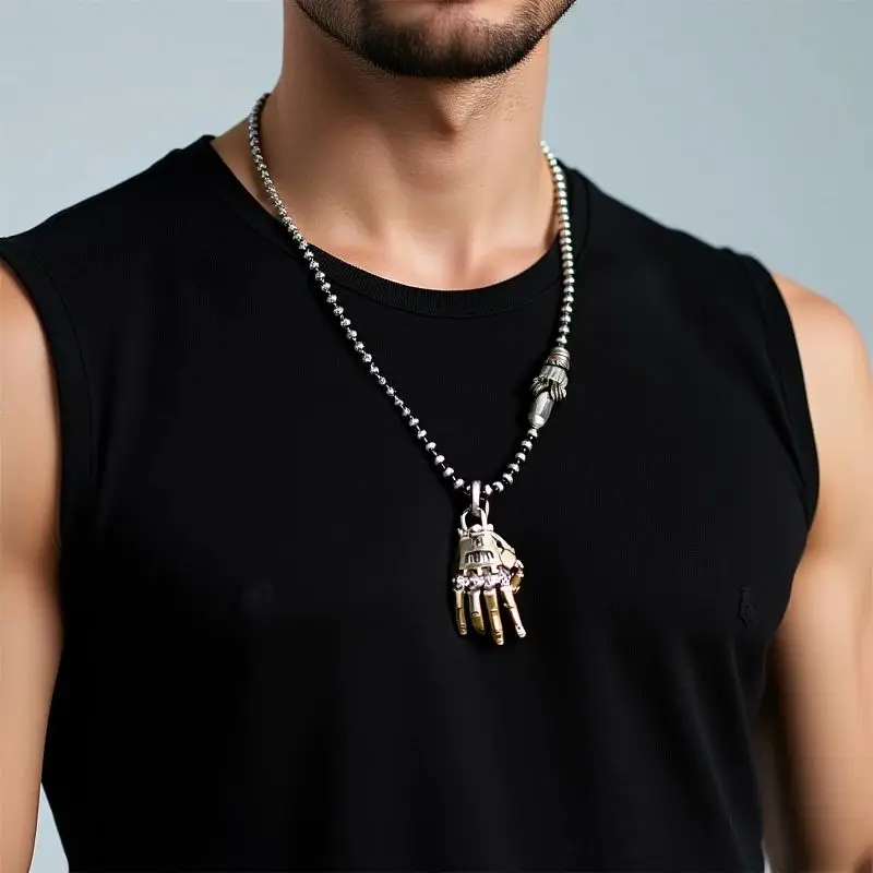 Fashion Movable Finger Joints Robot Hand Necklace Creative Mechanical Bionic Hand Pendant With Chain For Men Women Jewelry