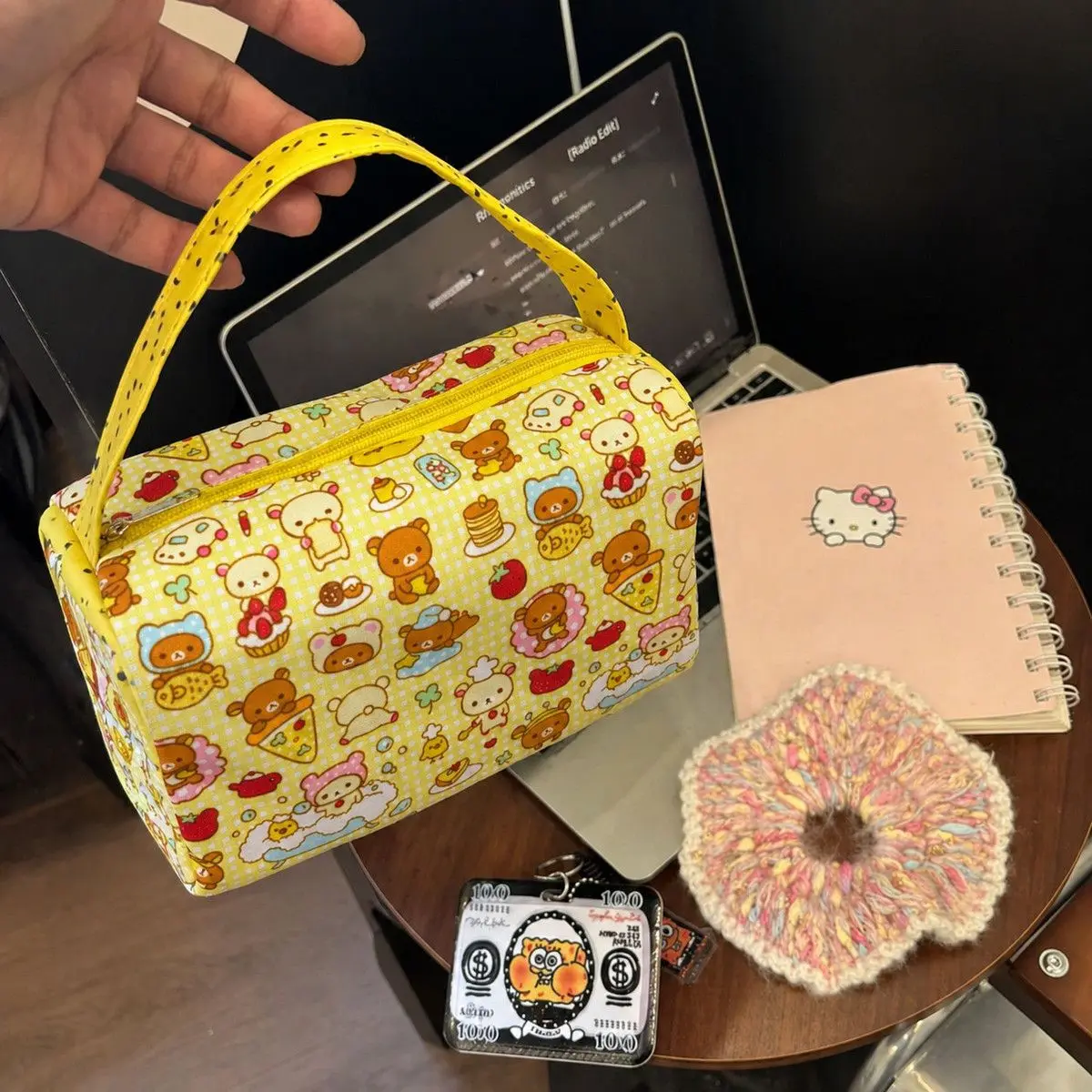 2026 Cartoon Rilak-kuma Korilak-kuma Tote Bag Portable Large Capacity Makeup Bag Commute Travel Toiletry Storage Bag Organizer