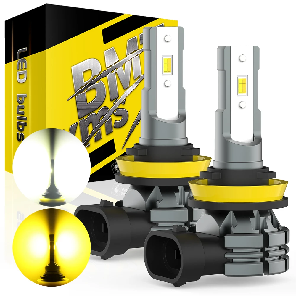 

BMTxms 2Pcs H11 H8 LED Fog Light Canbus 9005 HB3 9006 HB4 H10 LED Fog Lamp DRL Bulb CSP Chip Dual Color Switchback White Yellow