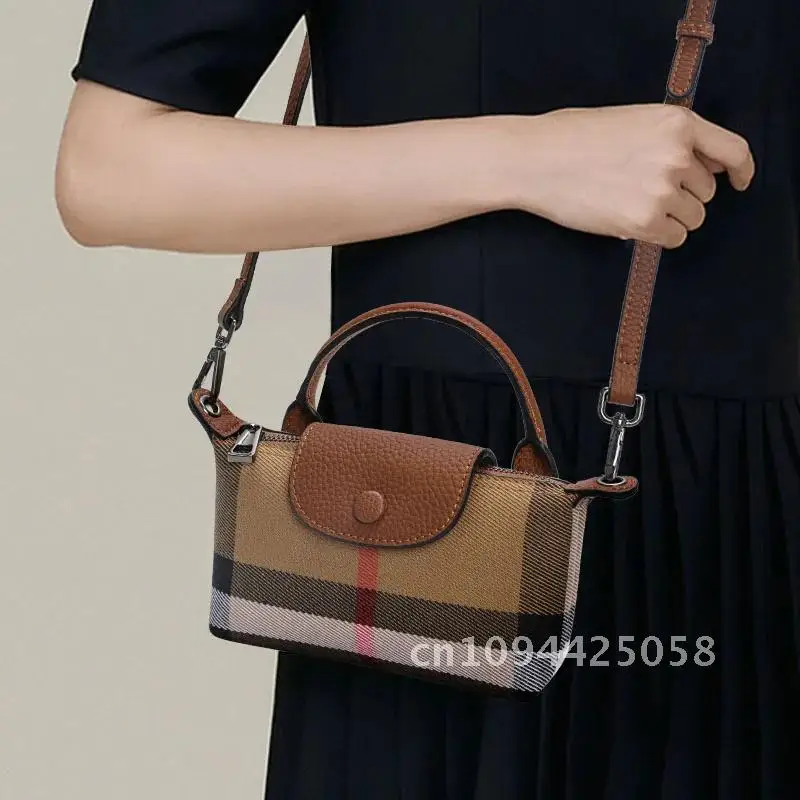 

Checkered pattern single shoulder bag women's bag, mobile mini cowhide crossbody with bag, canvas phone