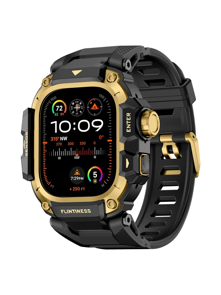 Tactical Band for Apple Watch Ultra 2/Ultra3 4 49mm Silicone Bracelet+Metal Protective Case Smartwatch Accessories iWatch Strap