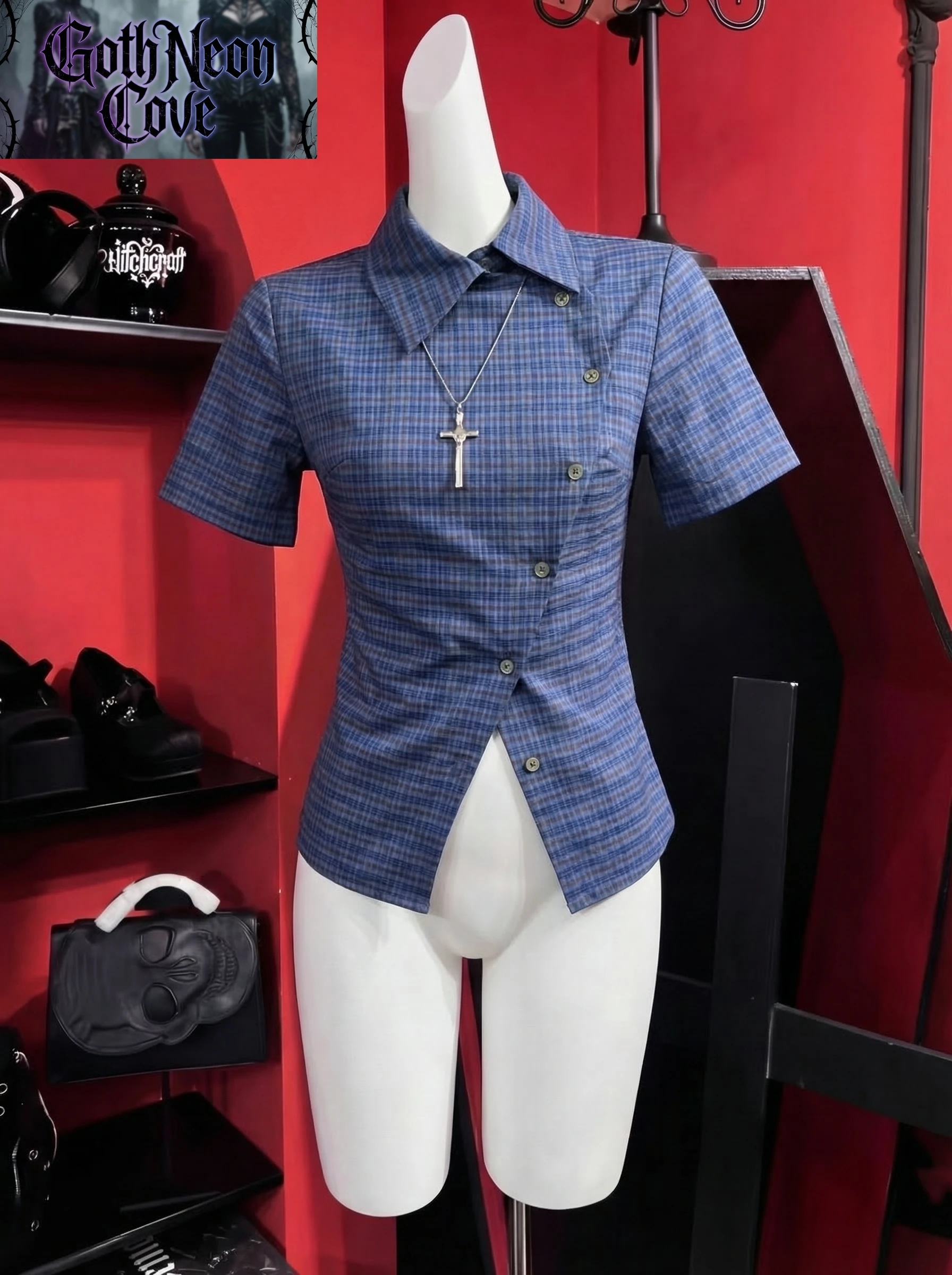 

Американская винтажная клетчатая повседневная рубашка для женщин, с коротким рукавом, в стиле Y2K, японская летняя рубашка в стиле 2000-х, нестандартная эстетика, ретро-футболка