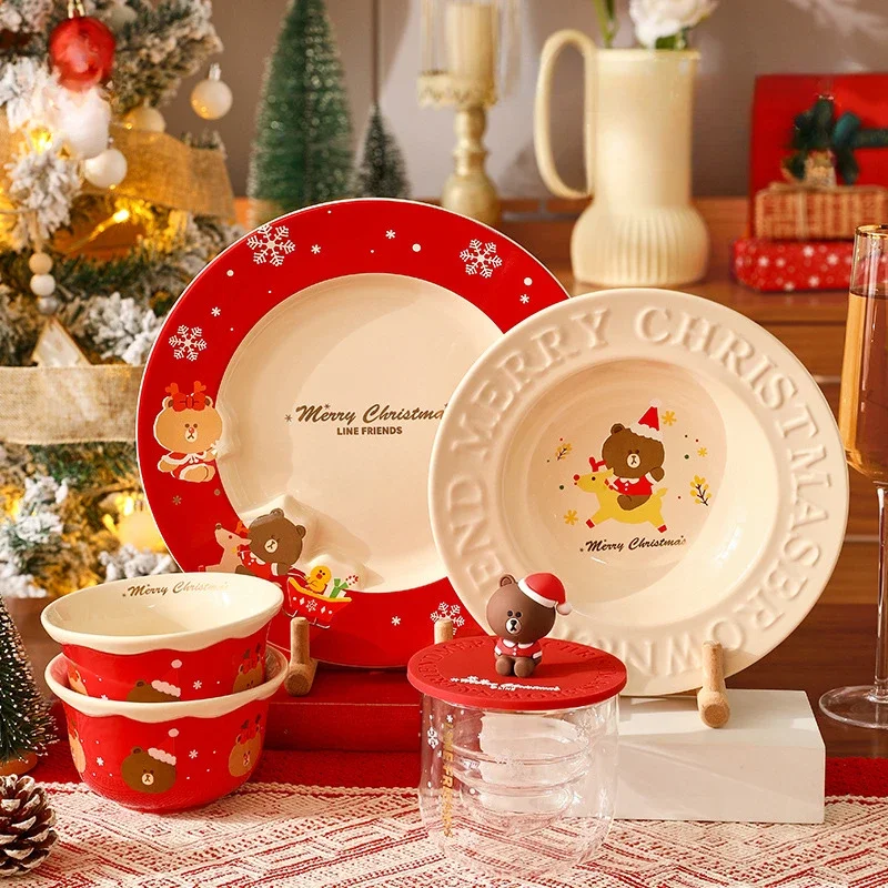 Christmas Themed Tableware Ceramic Gifts Bowls Plates Cups Household Rice Bowls Plates