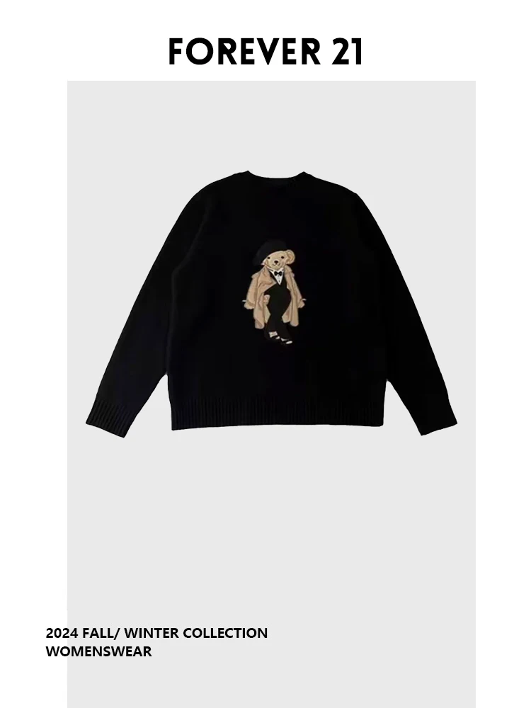 

Forever 2 Classic Bear round Ne Knitwear Women's Casual Loose Fit Autumn Winter New Design Versatile Comfortable Sweater