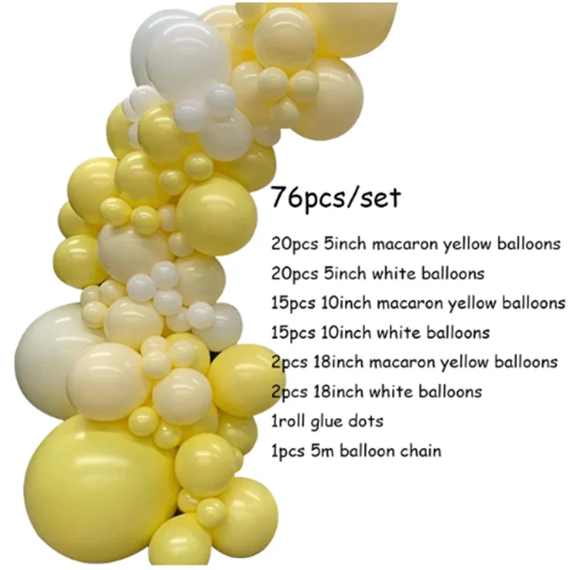 76pcs Pastel Macaron Yellow White Balloon Garland Arch Wedding Baby Shower Birthday Party Backdrop Tape Wall Global Decorations