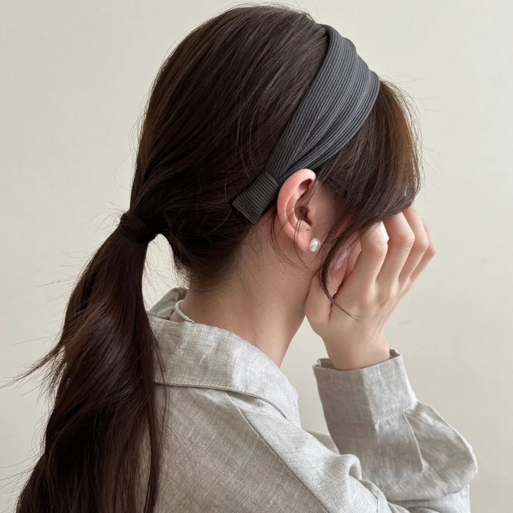 Elegant Soft Wide Edge Headband Wide Edge Design High Head Style Knitting Headband Striped Yarn Cotton Headband for Women