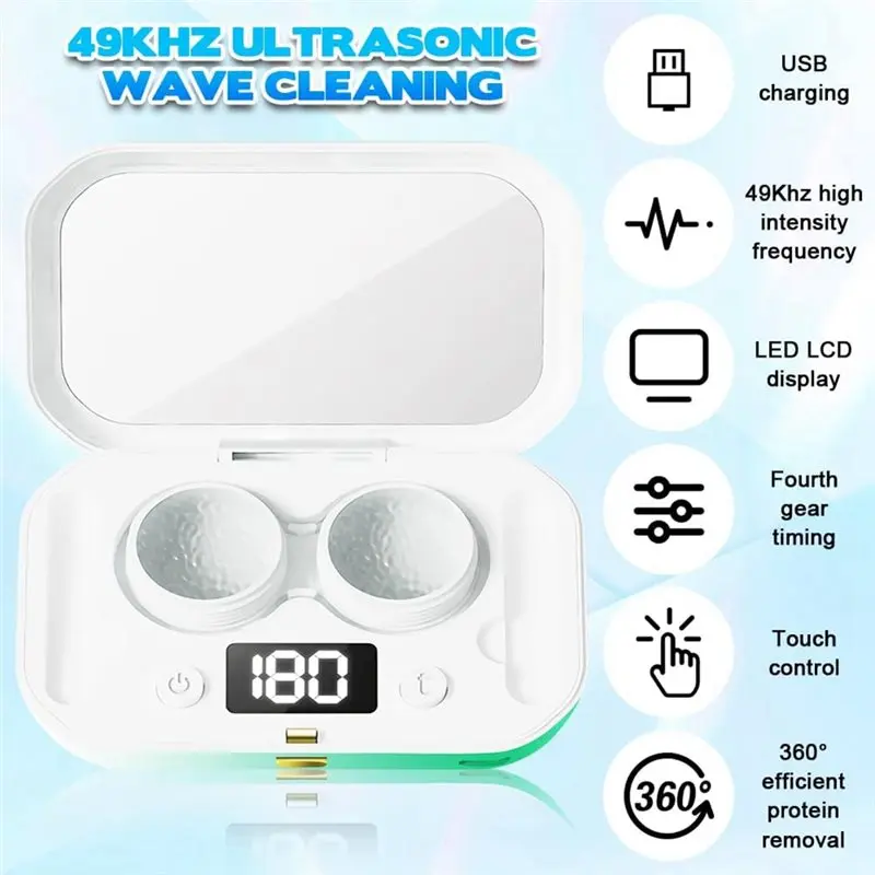 A11R Ultrasonic Contact Lens Cleaner, Portable With 4 Timing Modes, 360° High-Frequency Vibration, Contact Lens Cleaning Machine