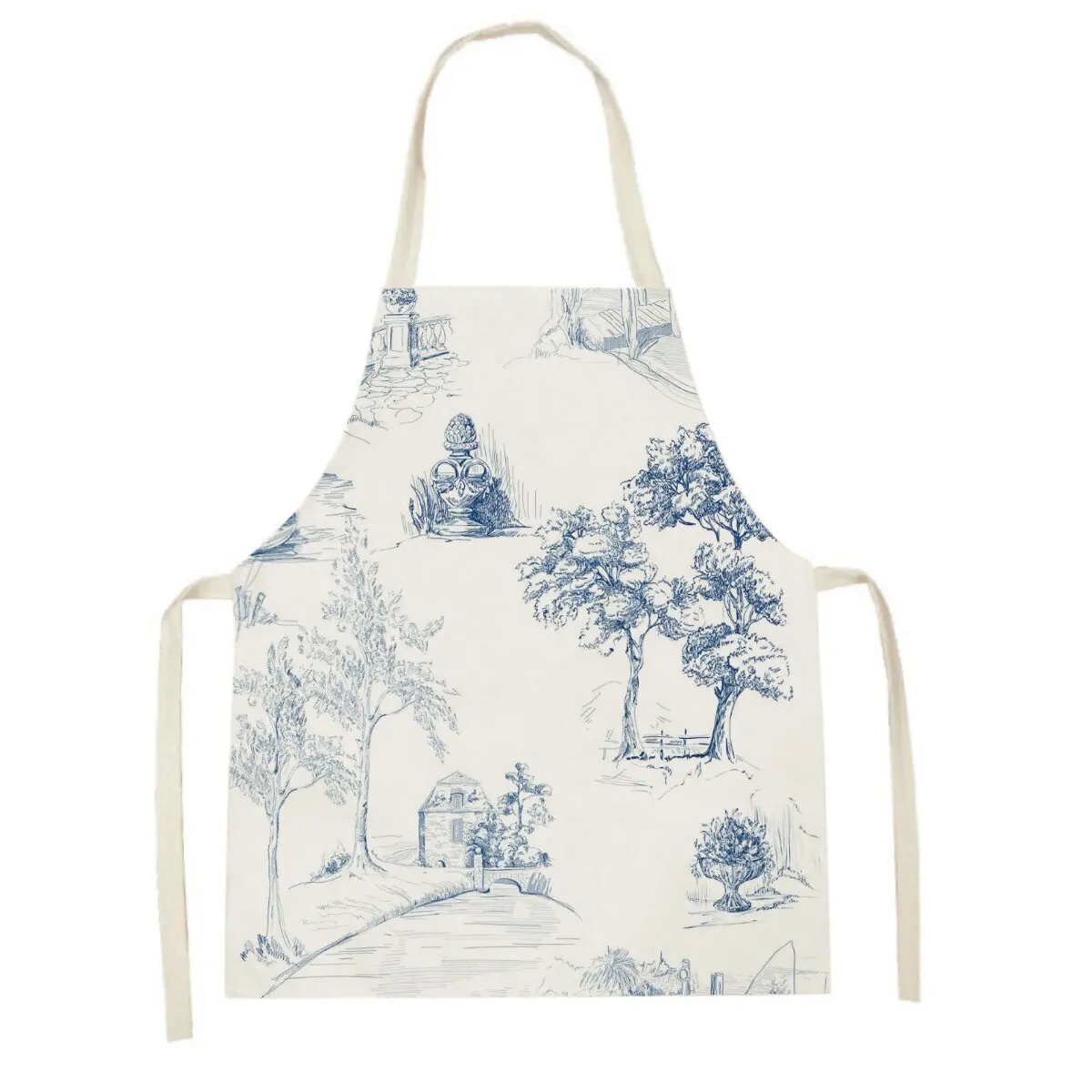 Chinese Ink Painting Kitchen Apron Home Clean White Gold Mountain View Apron Home Cooking Baking Adult Children Women Baking Bib