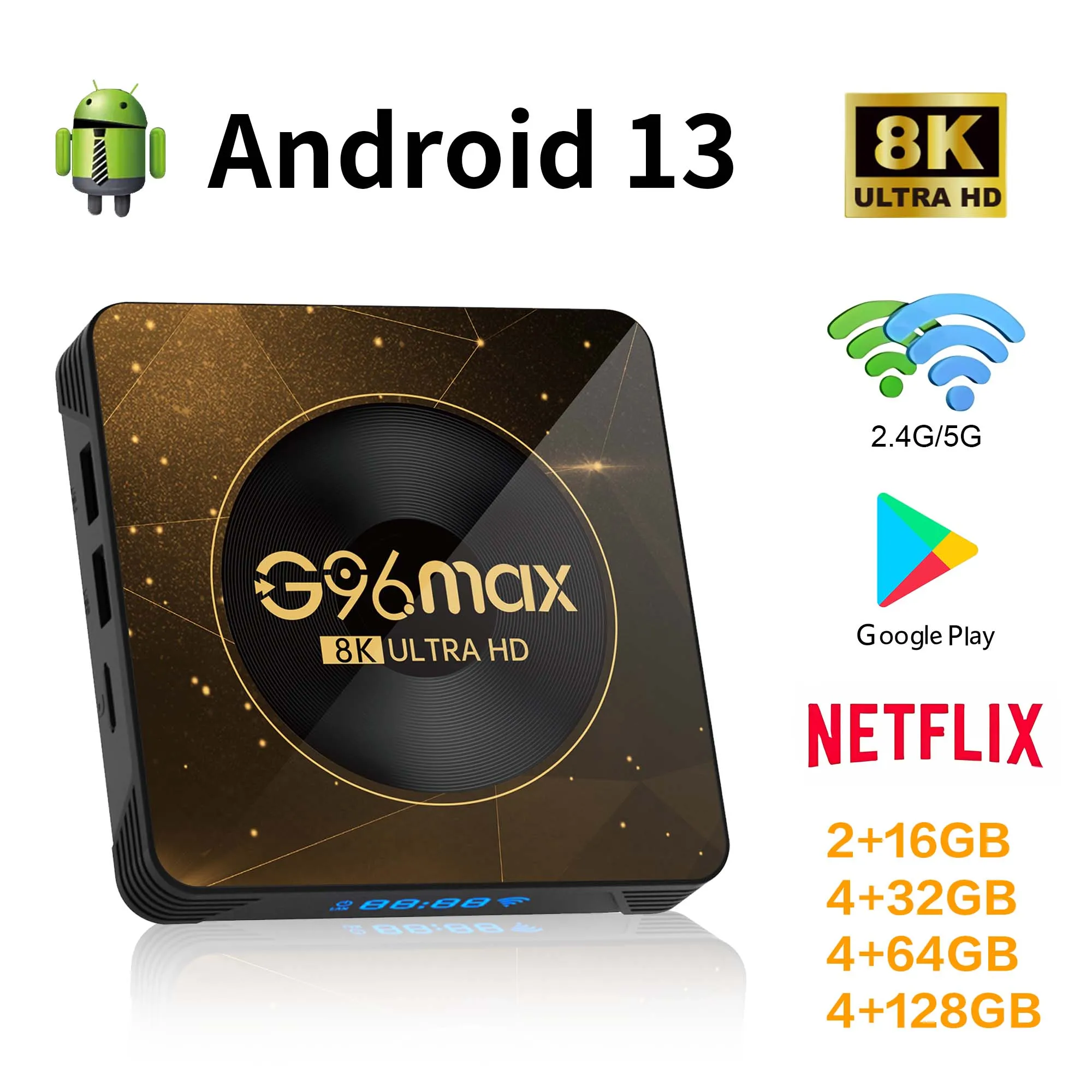 

HOT G96Max Android13 Amlogic Rack3528 Smart TV Box Wifi6 4K Fast Stable Transmission Media Player Support ATV Chromecast Netflix