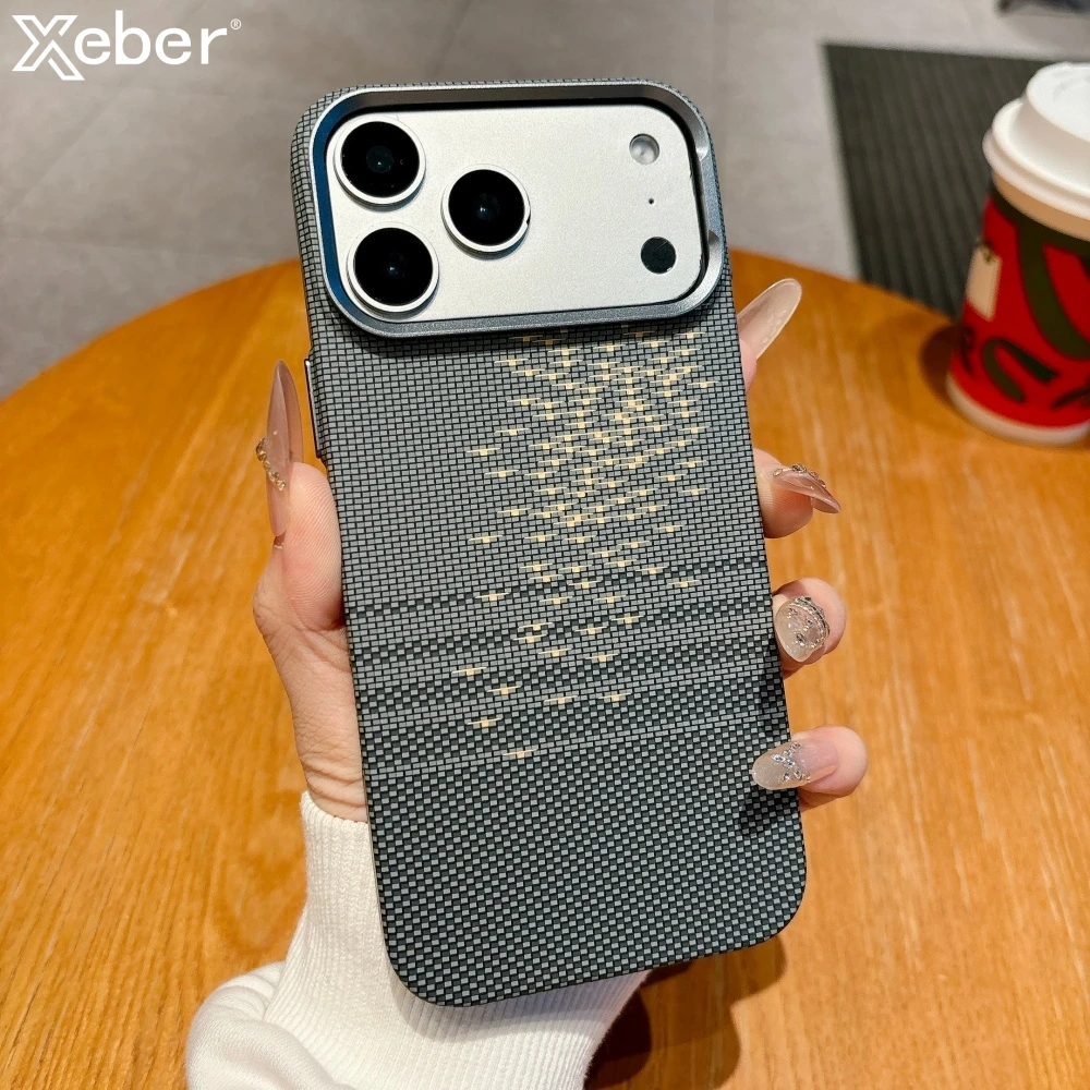 Luxus Kevlar Carbon Fiber Magnetische Drahtlose Aufladen Für Magsafe Fall Für iPhone 17 Pro Max 16 15, Stoßfest Harte PC Zurück Abdeckung