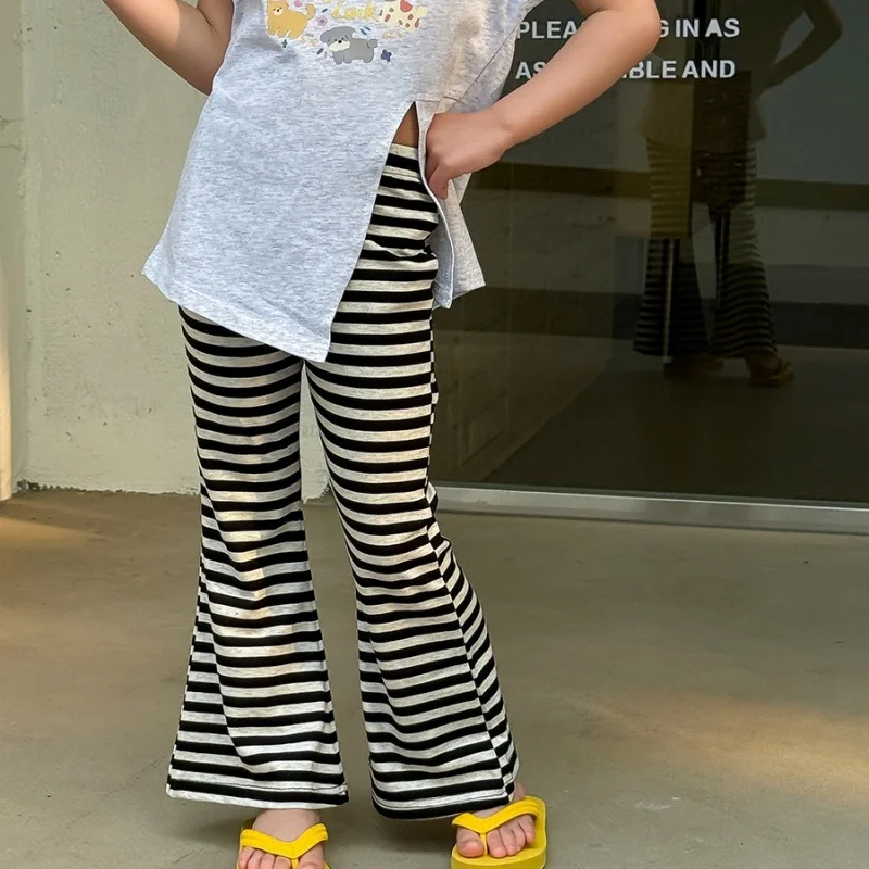 

Girl's Spring and Summer Thin Striped Flare Pants 2026 Korean Children's Clothing Slim Stretch Long Pants Kids Clothes Girls