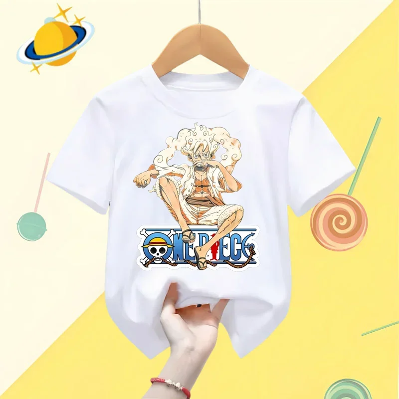 Anime Luffy dzieci t-shirt z kreskówkowym nadrukiem letnie sportowe z krótkim rękawem jednoczęściowy koszula na co dzień chłopców koszula Harajuku