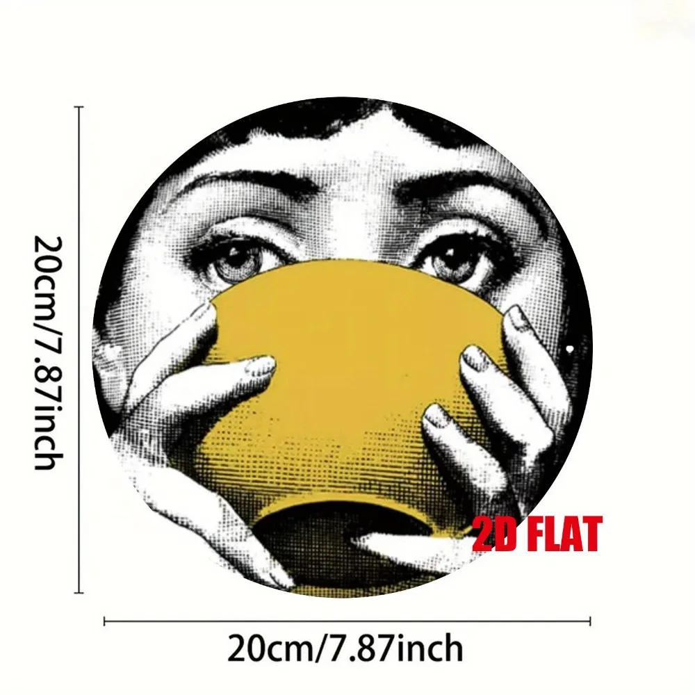 Vintage Round Aluminum Mask Wall Art, Lightweight 7.8 Inch for Indoor Outdoor Home Cafe Garden Decor, Pre-Drilled