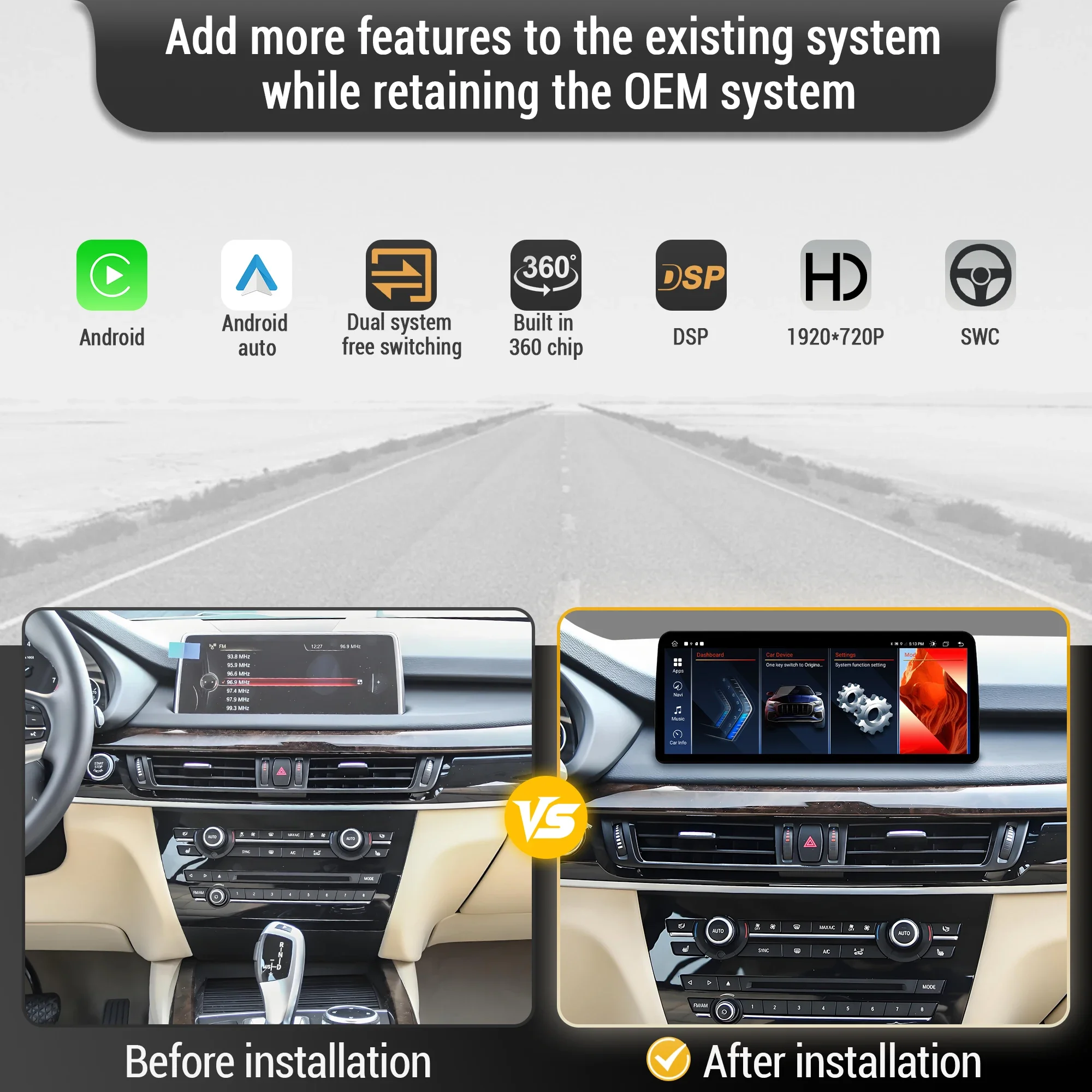 10.25 inch Android 13 For BMW X5 F15 X6 F16 2014-2018 Car Radio Wireless Bluetooth Carplay Head Unit Snapdragon 680 Touch Screen