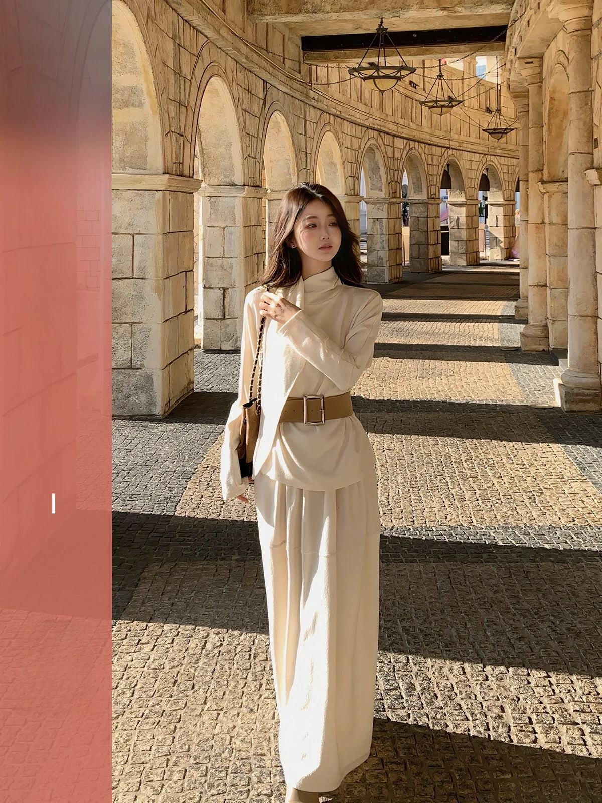 

Huangzuozuo Women's Soft Woolen Spring Set Gentle Korean Style Long Sleeve Top And Half Skirt Two-Piece Suit for Ladies