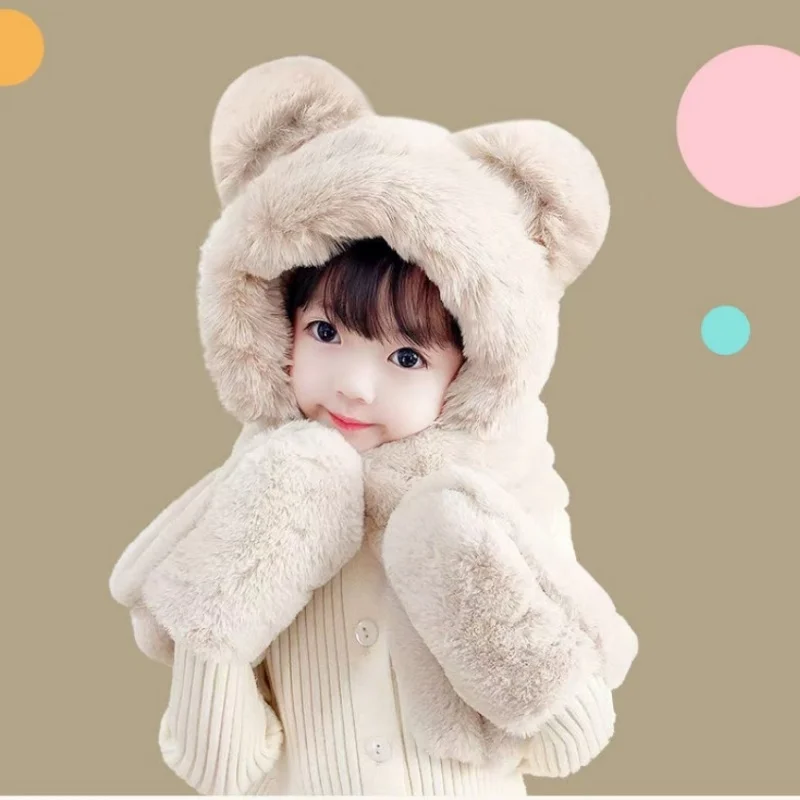 

2024 new children's winter furry scarf one-piece hat for children, toddlers, and girls