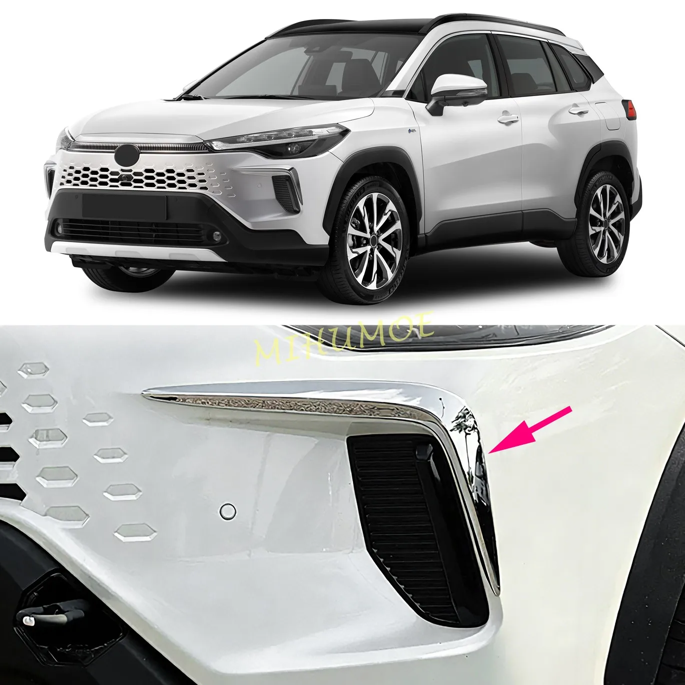 

Car Front Bumper Fog Light Strip Trim For Toyota Corolla Cross 2026 Anti-collision Sticker Chrome Accessories Exterior Parts