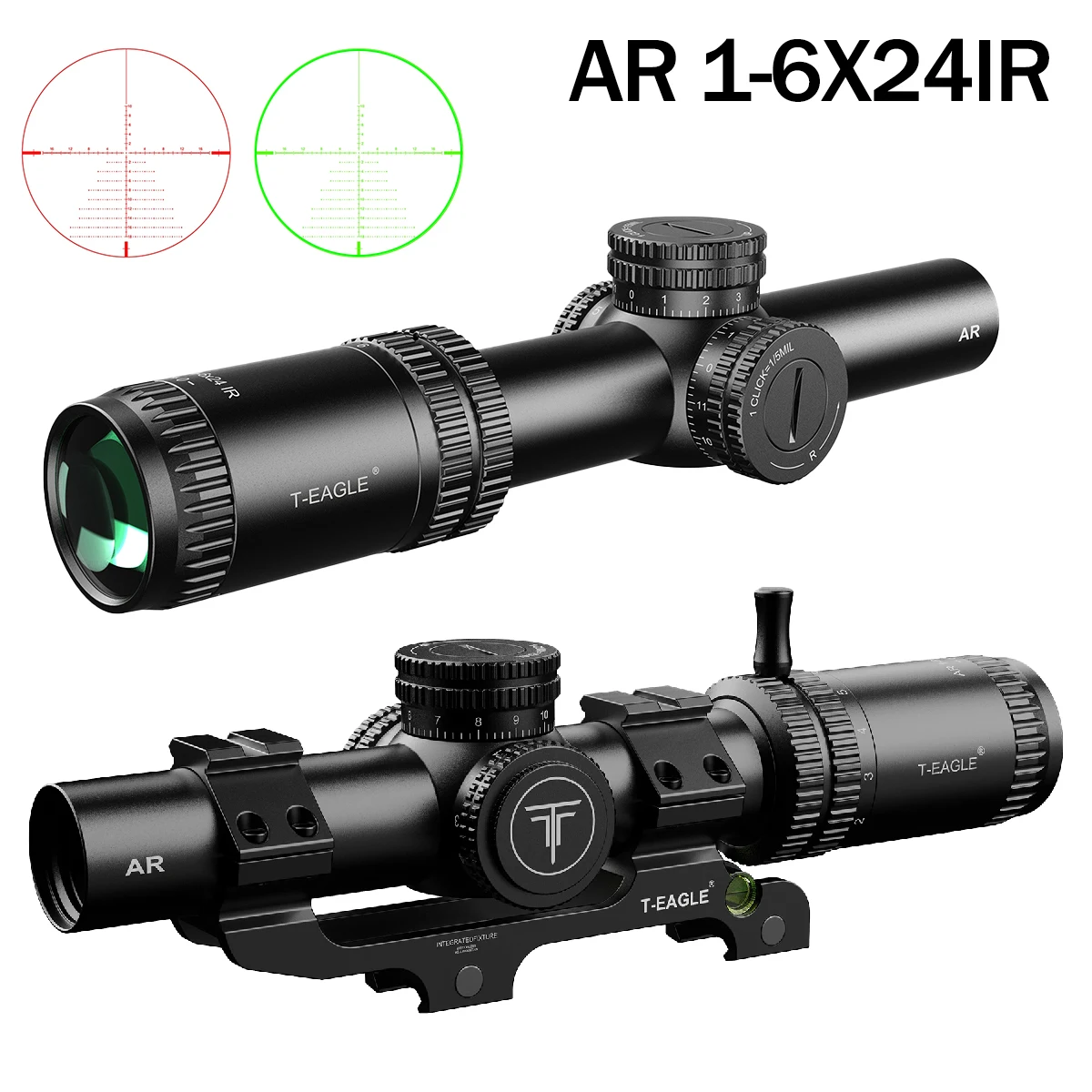 T-EAGLE AR1-6X24IR Tactical Rifle Scopes LPVO Airsoft Optics Sight Green Red Illuminated Hunting Airsoft Scope 11mm/20mm Mount